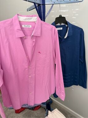 Tommy Bahama Pink & Navy Long-Sleeve Button-Down Shirts Newport Coast Men’s XL